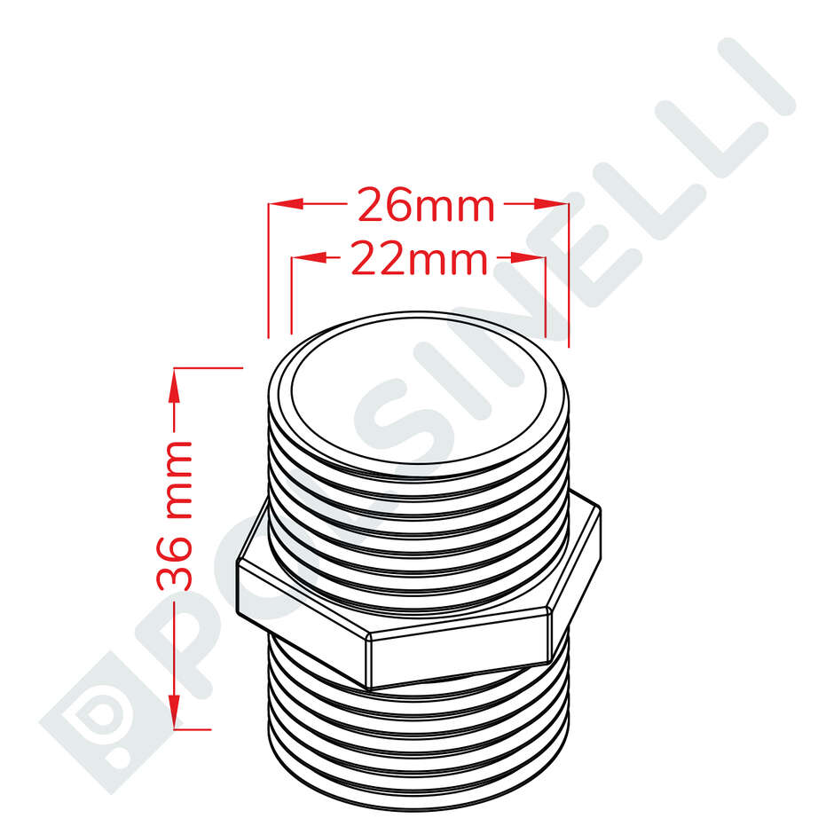 Mamelon hexagonal inox 3/4"