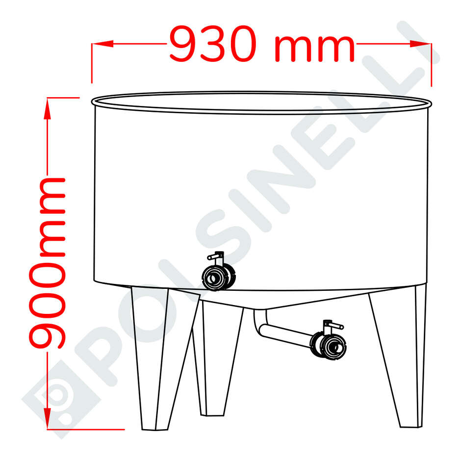Mastello Acciaio Inox da 300 L con Fondo Conico 10°