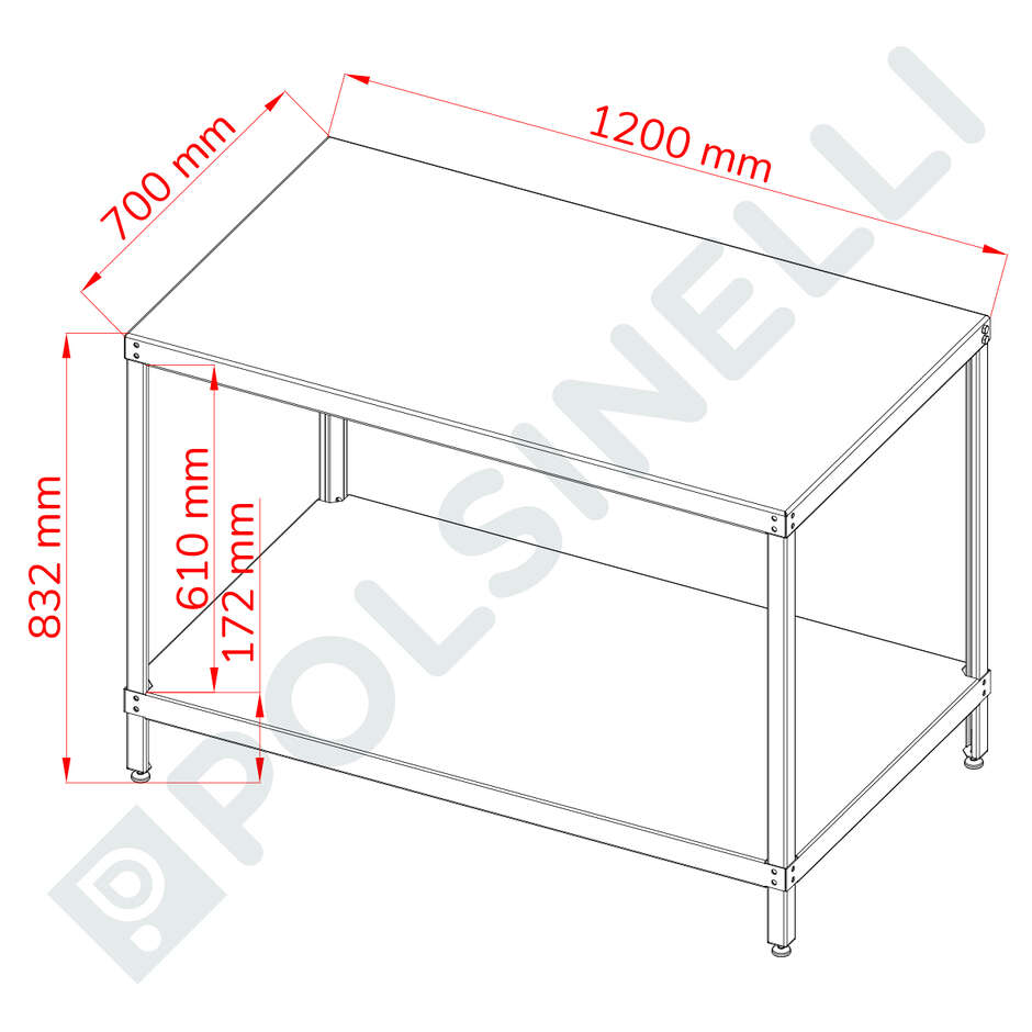 Mesa de acero inox con estante 1200 x 700 mm