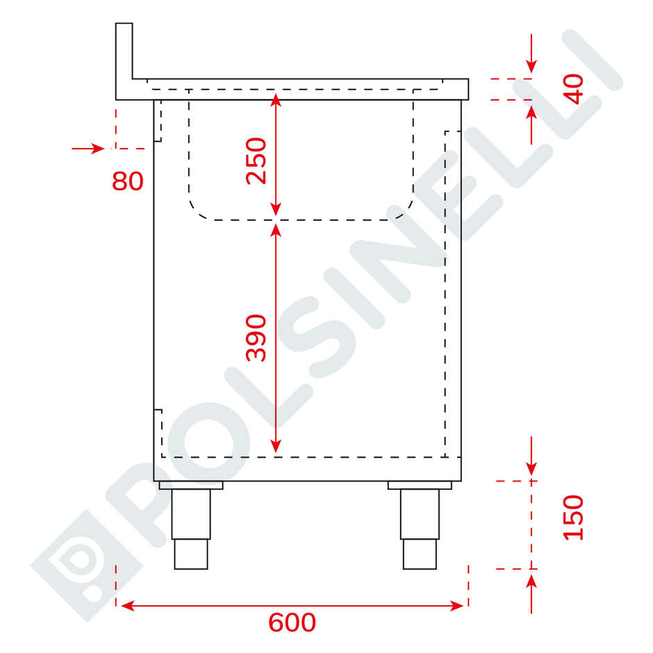 Meuble sous évier en acier inoxydable avec 2 portes glissantes - 1200x600