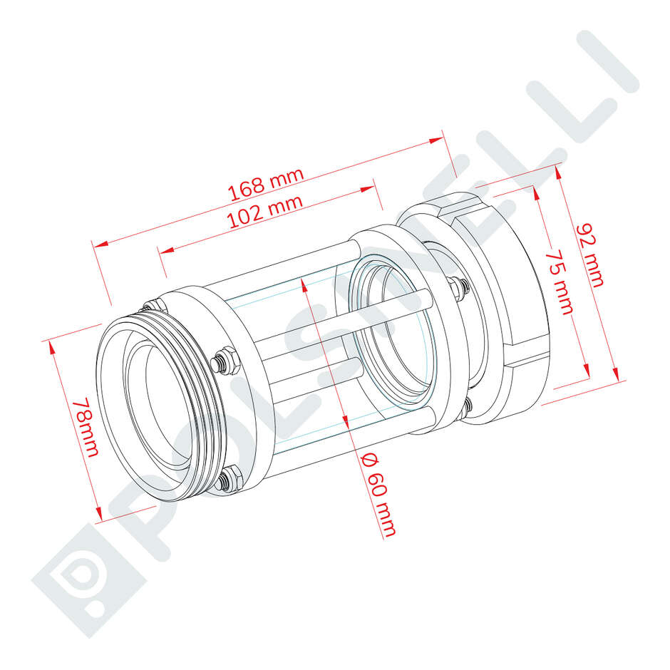 Mirilla lineal de acero inoxidable AISI 304 DIN 50 M