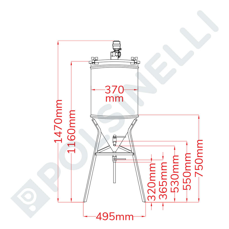 Motorisierter Edelstahltank konischen Boden 60° 50 L mit Inverter