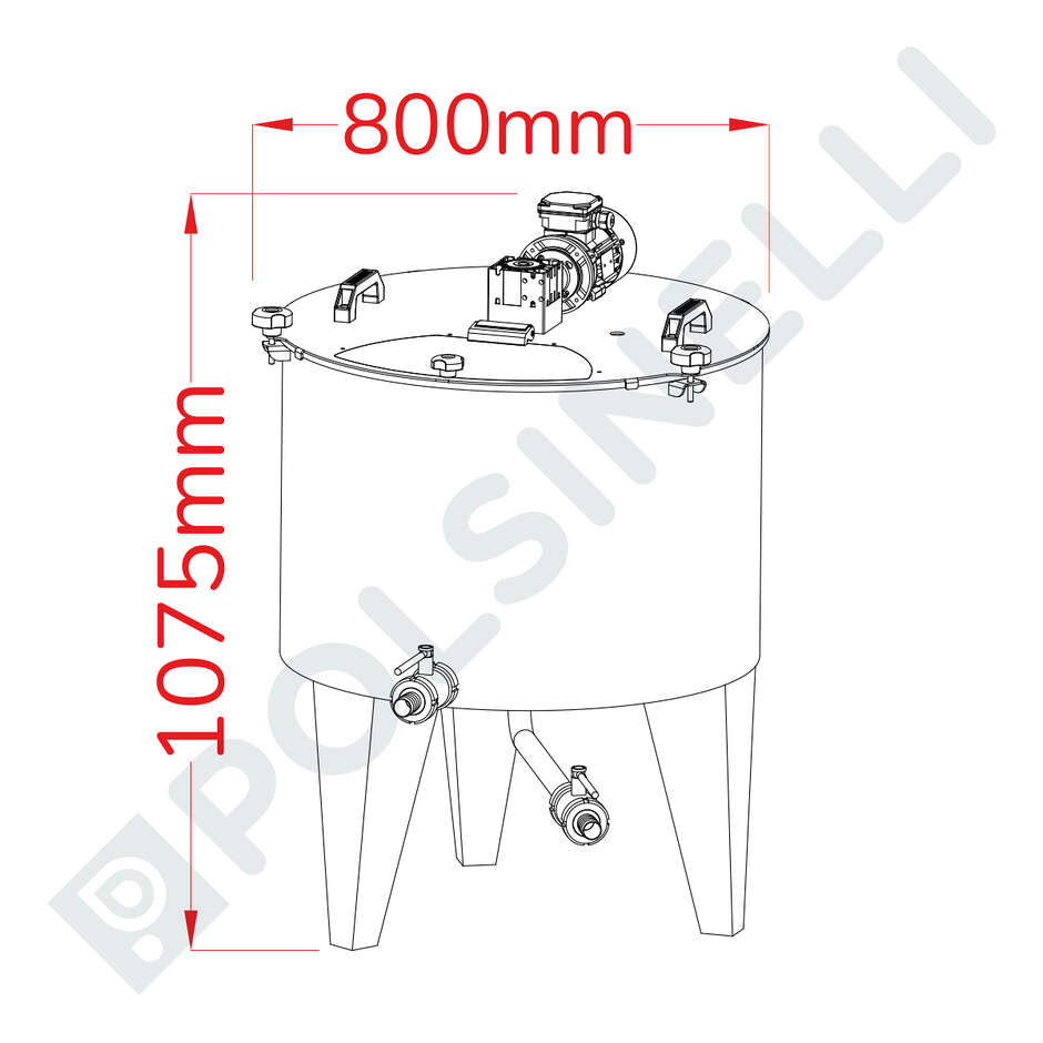 Motorized stainless steel tank 10° Conical Bottom 200 L
