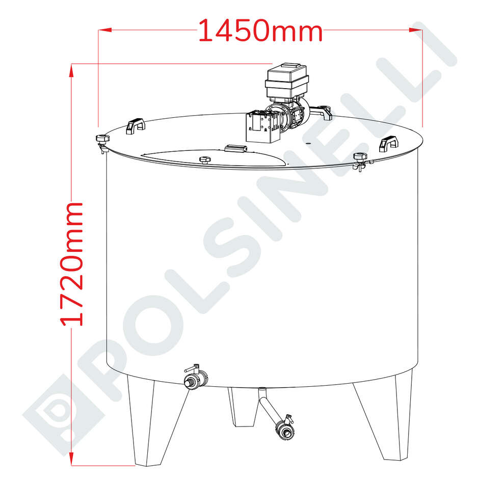 Motorized stainless steel tank 10° Conical Bottom with Inverter 1500 L