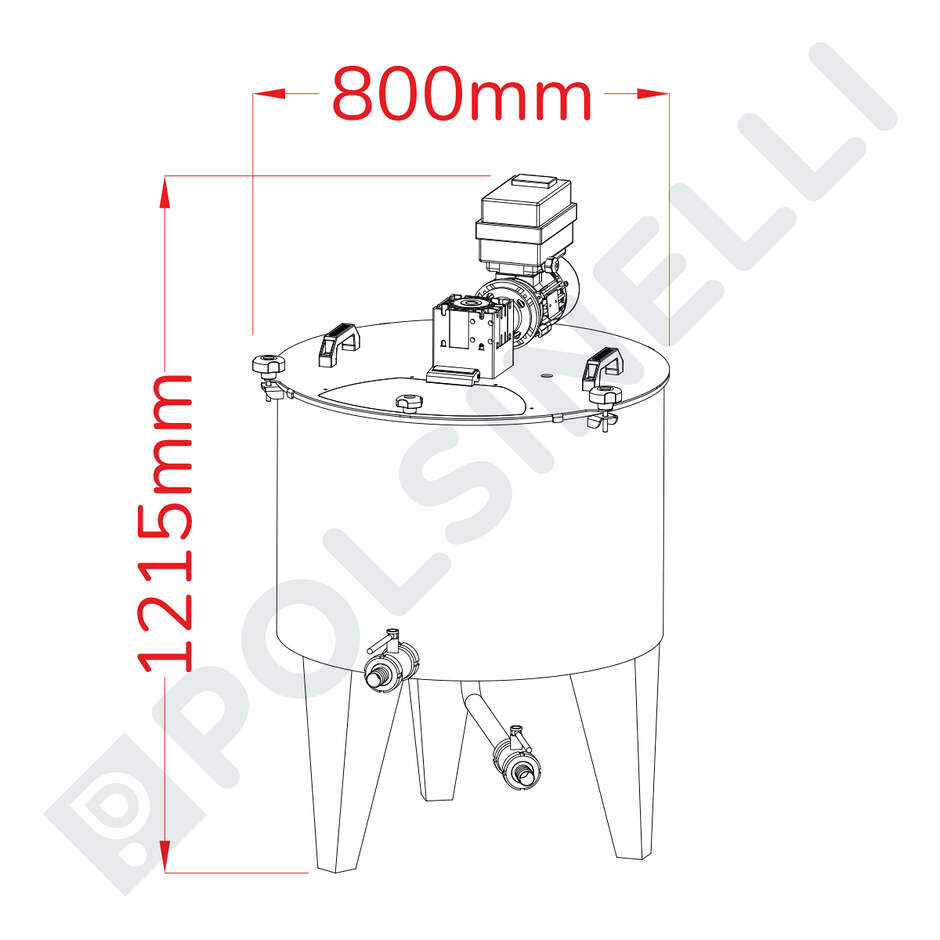 Motorized stainless steel tank 10° Conical Bottom with Inverter 200 L