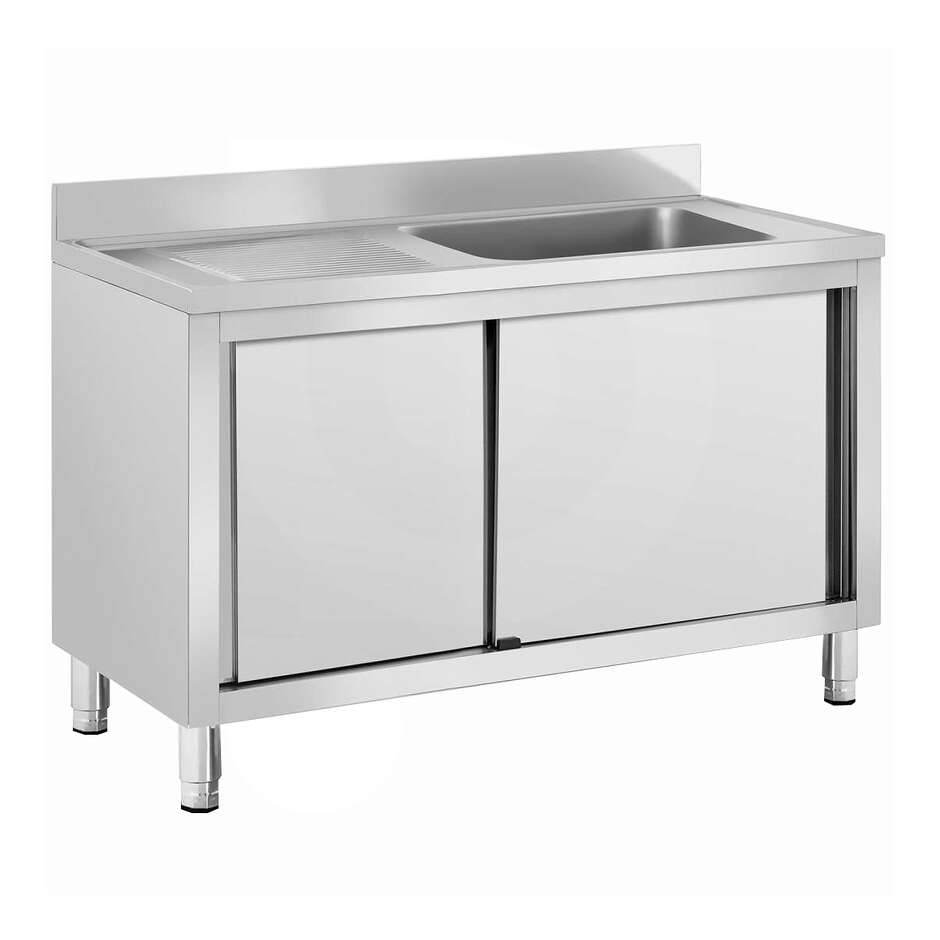 Mueble fregadero de acero inoxidable con 2 puertas correderas - 1200x600