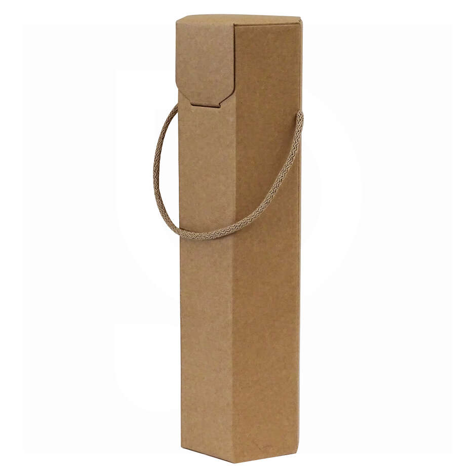 Natural tan carry hexagonal wine box with cords for 1 bottle (10 pieces)
