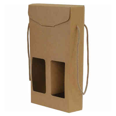 Natural tan carry hexagonal wine box with cords for 2 bottles (30 pieces) Natural tan carry hexagonal wine box with cords for 2 bottles (30 pieces)
