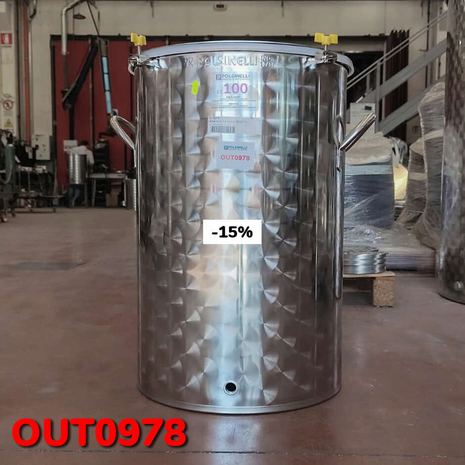 OUTLET - 100 L stainless steel beer fermenter with handles