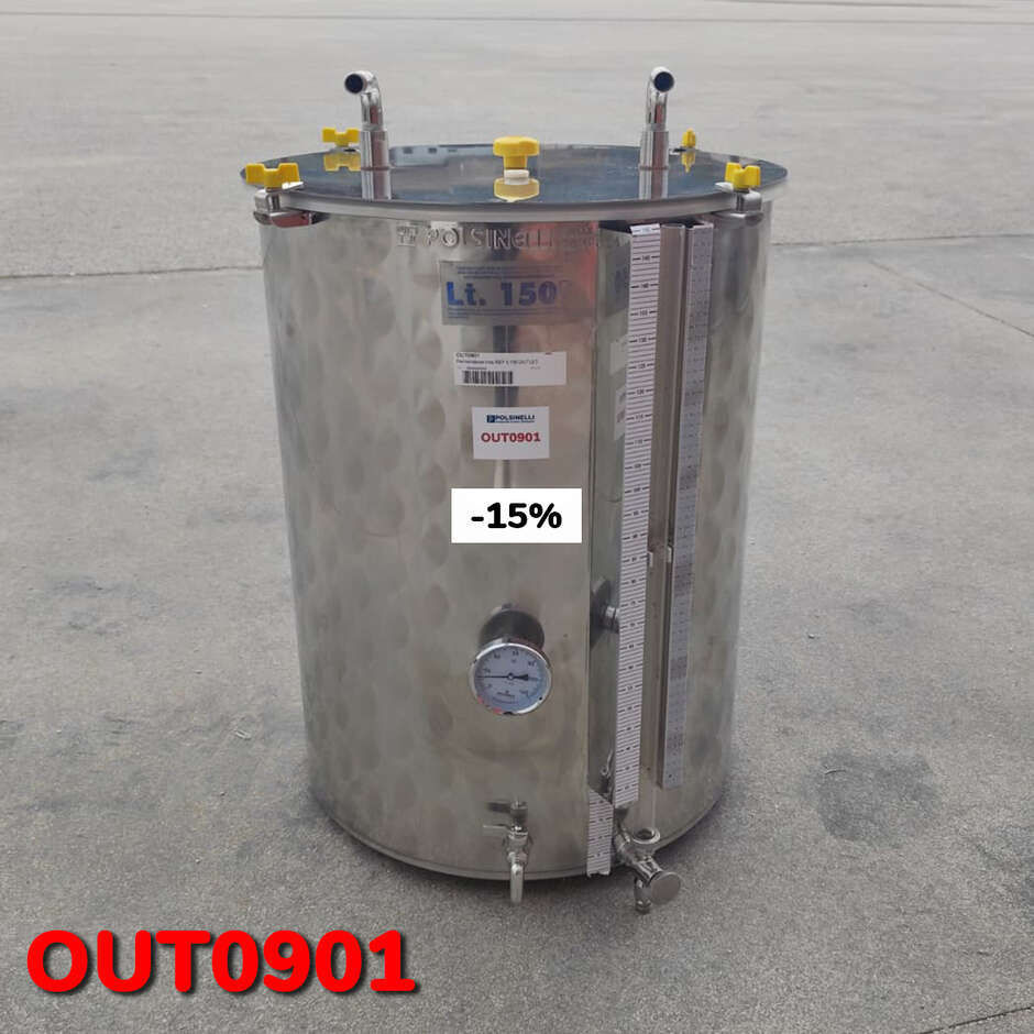 OUTLET - 150 L Edelstahl Kühlfermenter mit Glattboden mit Weinprüfer