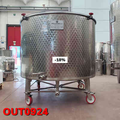 OUTLET - Cuve de macération en acier inox fond Conique 10° 1500 L avec roues