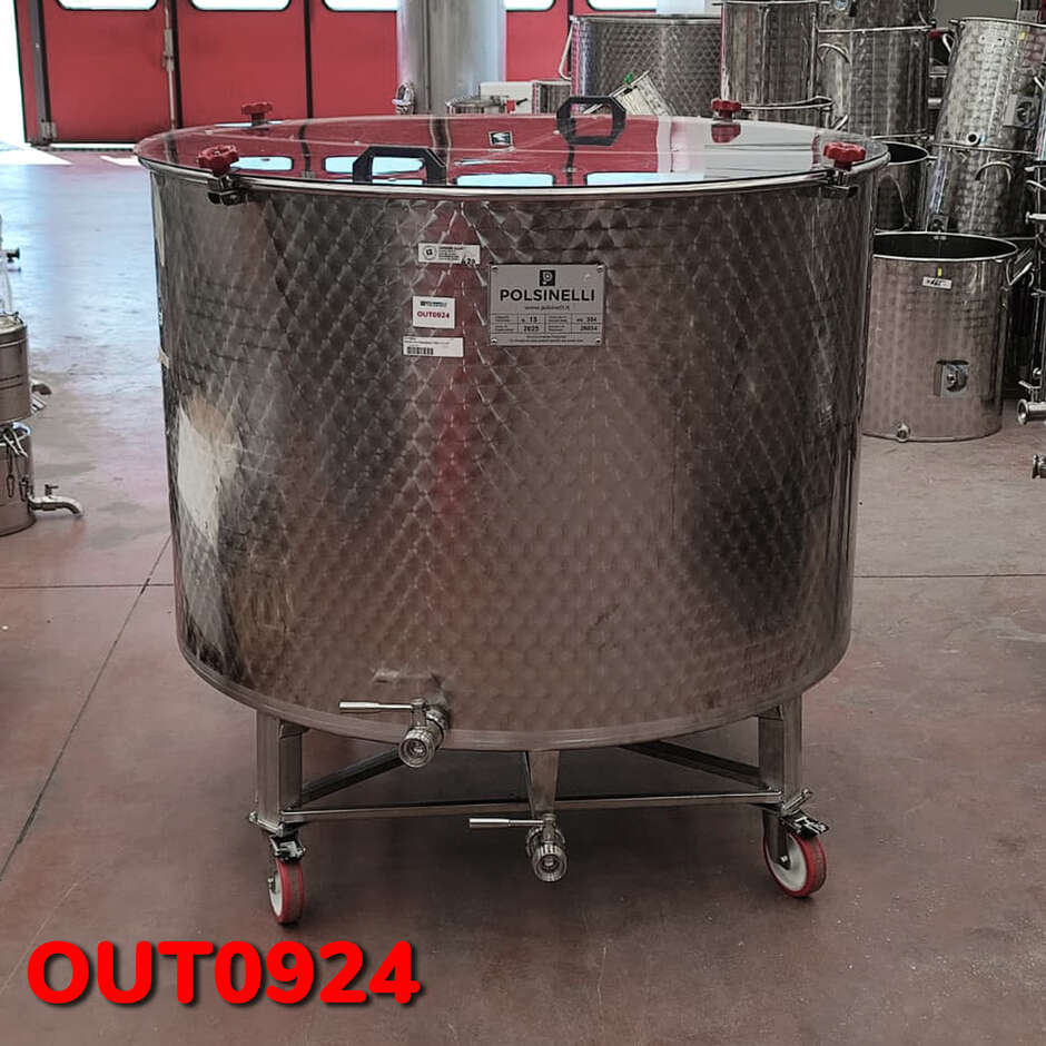 OUTLET - Mastello Maceratore Inox con Fondo Conico 10° da 1500 L con ruote