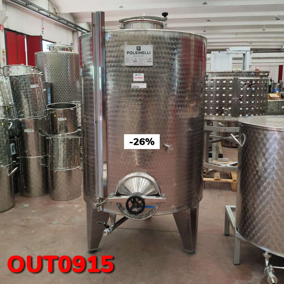 OUTLET - Serbatoio Inox 1000 L Ø1025 Conico 10° da Stoccaggio con Portella Ø300