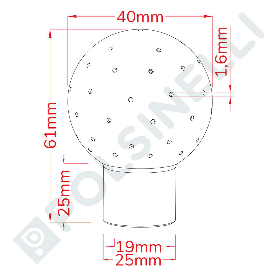 Perforated stainless steel spray ball ø 40