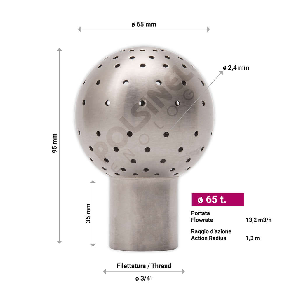 Perforated stainless steel spray ball ø 65