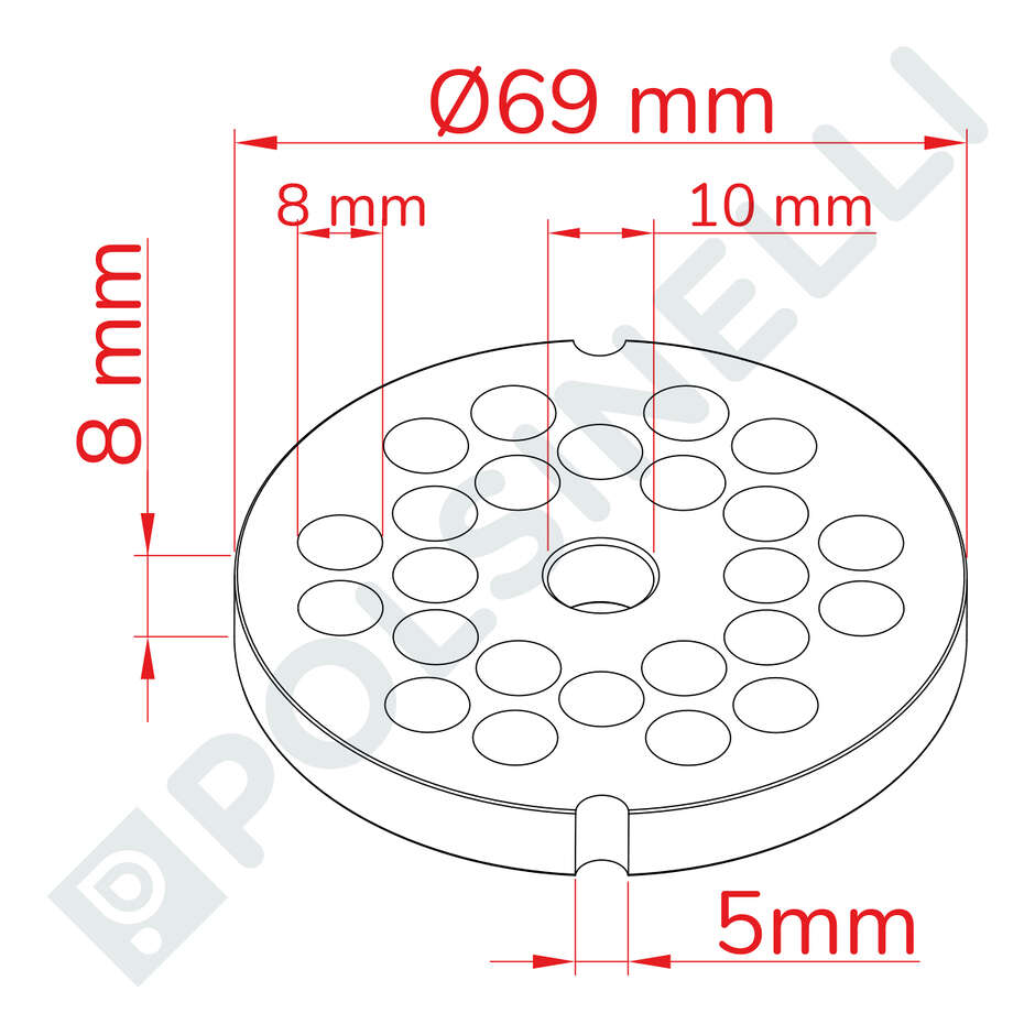 Placa de acero inoxidable para picadora de carne N.12 F8