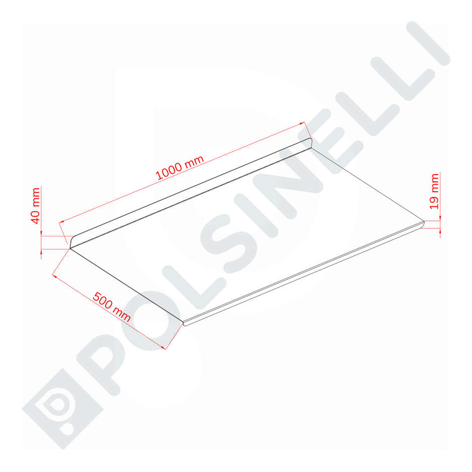 Planche en acier inoxydable AISI 304 avec bord - 100x50 cm