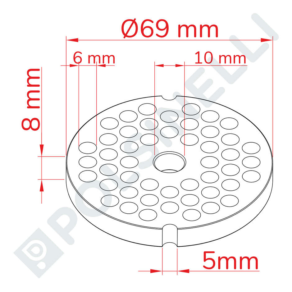 Plaque en acier inoxydable pour hachoir à viande N.12 F6