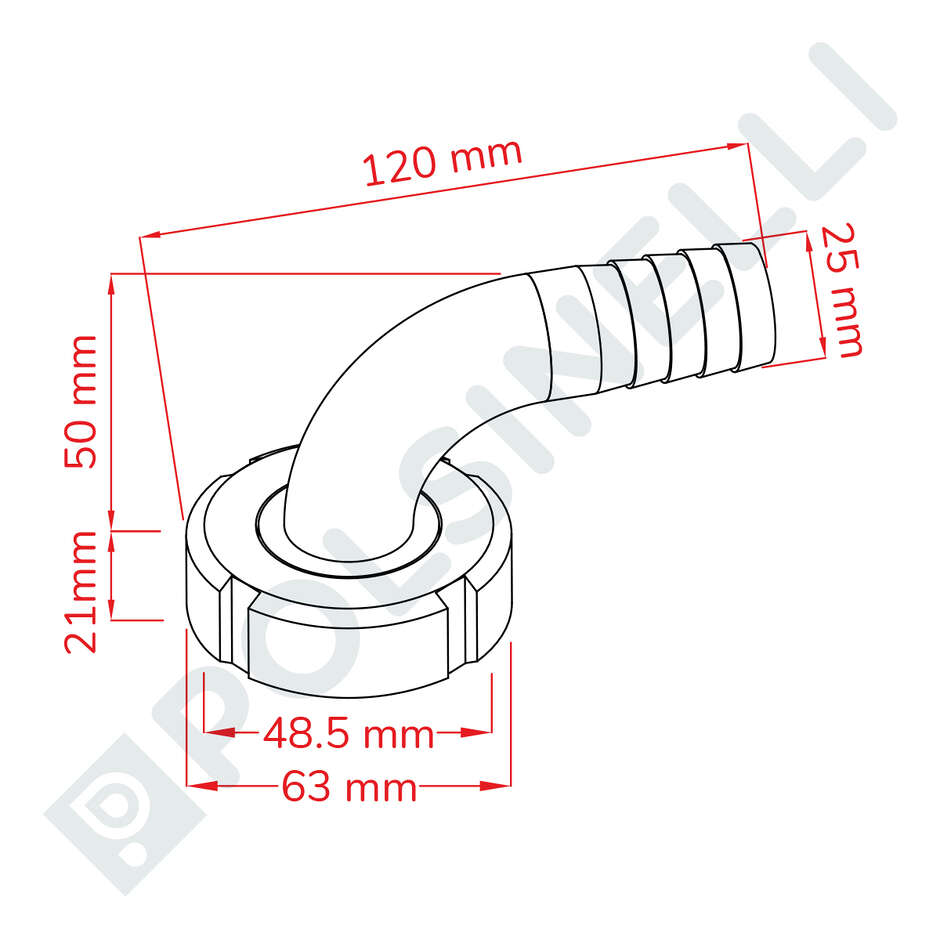 Portagomma curvo Inox DIN25 M c/girello per PG 25