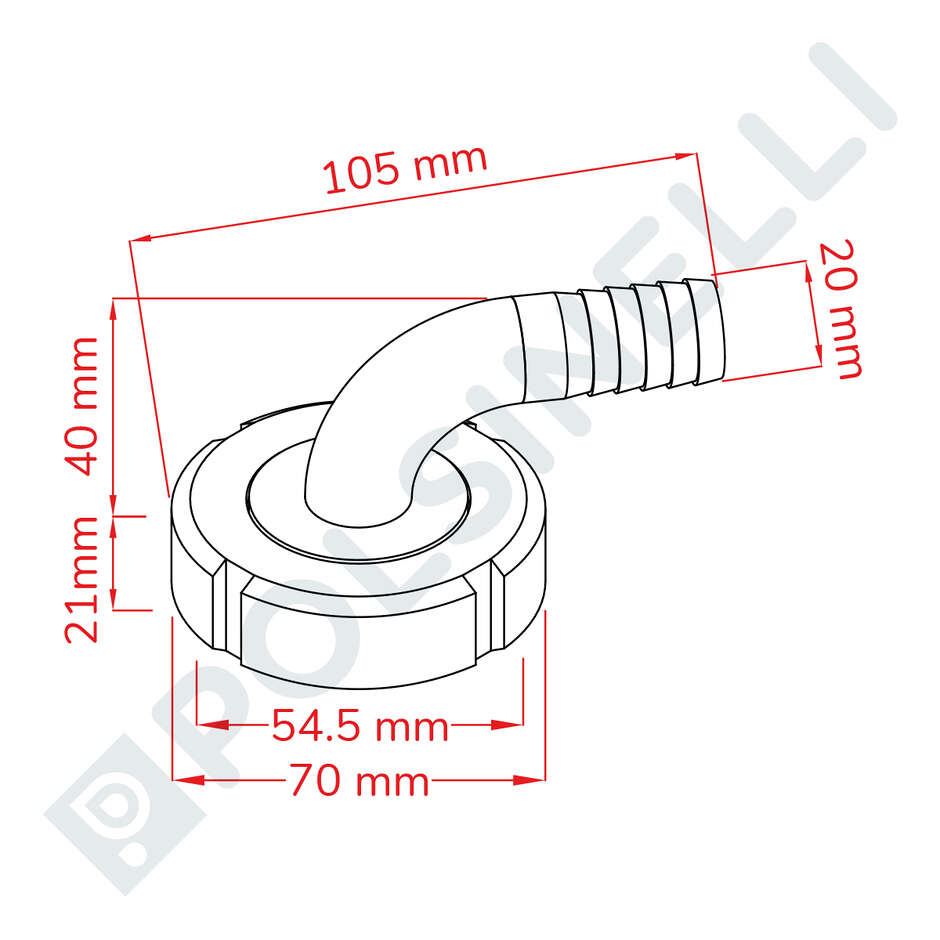 Portagomma curvo inox DIN32 M c/girello per PG 20