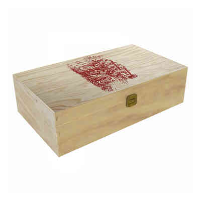 Printed Pine Wood 2 Places Wine Bottles Box (1 piece)