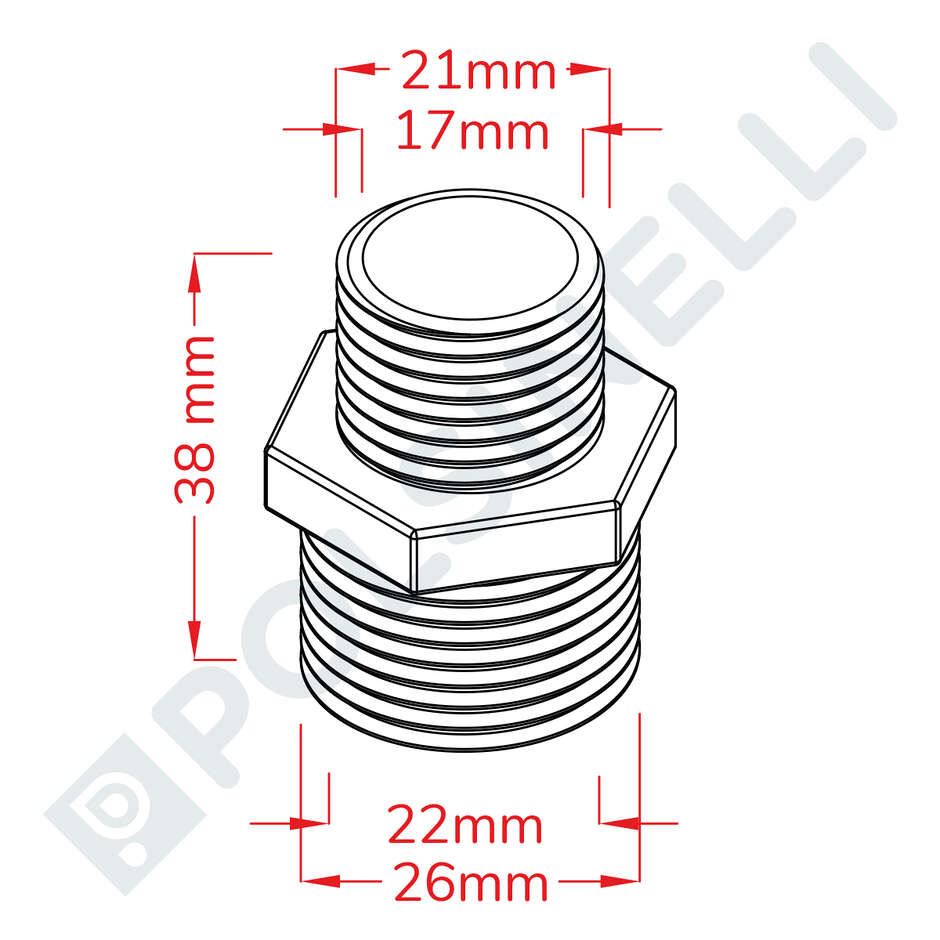 Acier réduit mamelon hexagonal 3/4" x 1/2"