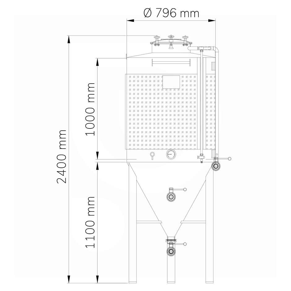 Refrigerated fermenter with conical 60° bottom 600 L