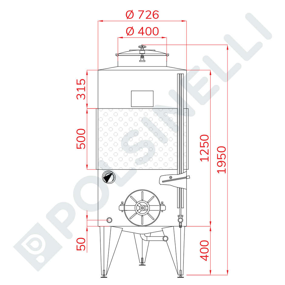 Refrigerated Storage with Conical Bottom 500 L with Ø300 Manhole