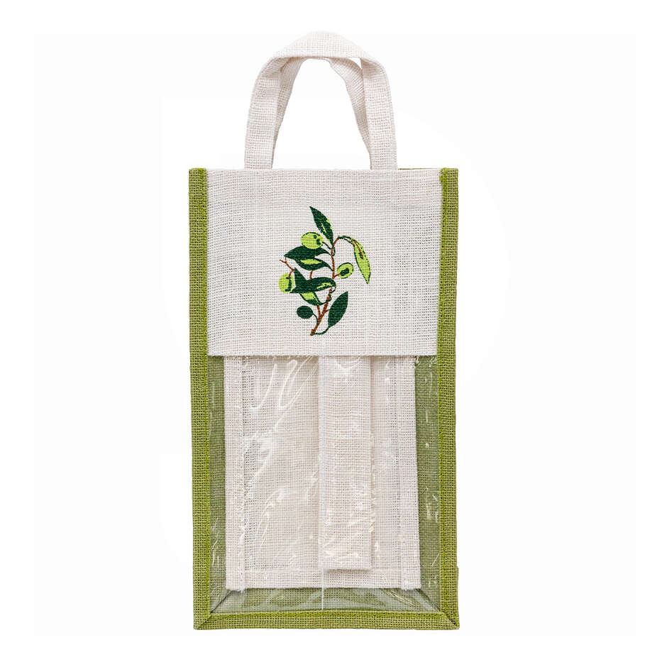 Sac de jute "olive" pour 2 bouteilles (5 pcs)