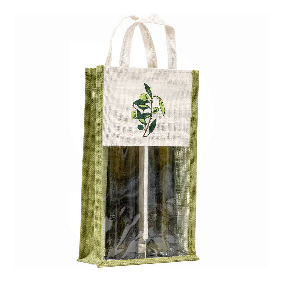 Sac de jute "olive" pour 2 bouteilles (5 pcs)