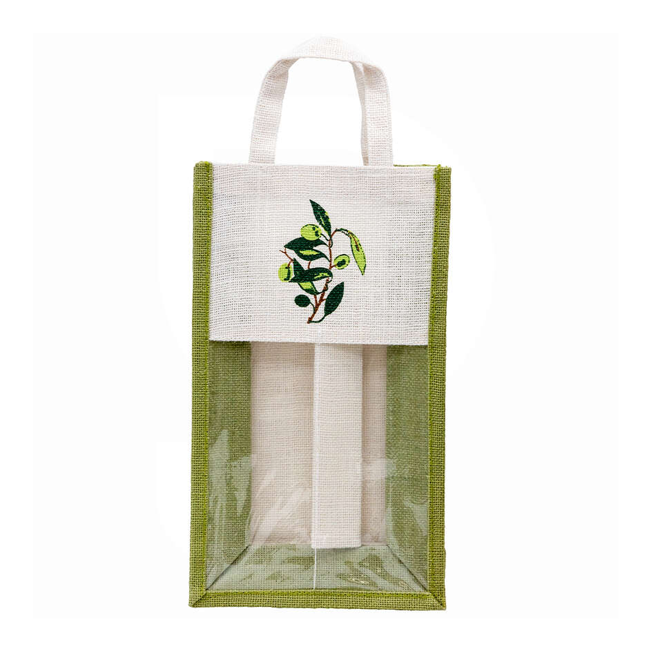 Sac de jute "olive" pour 2 bouteilles (5 pcs)