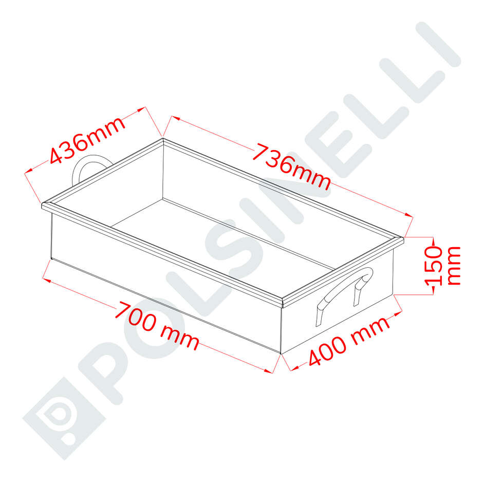 Sartén rectangular de acero inoxidable con asas 70x40
