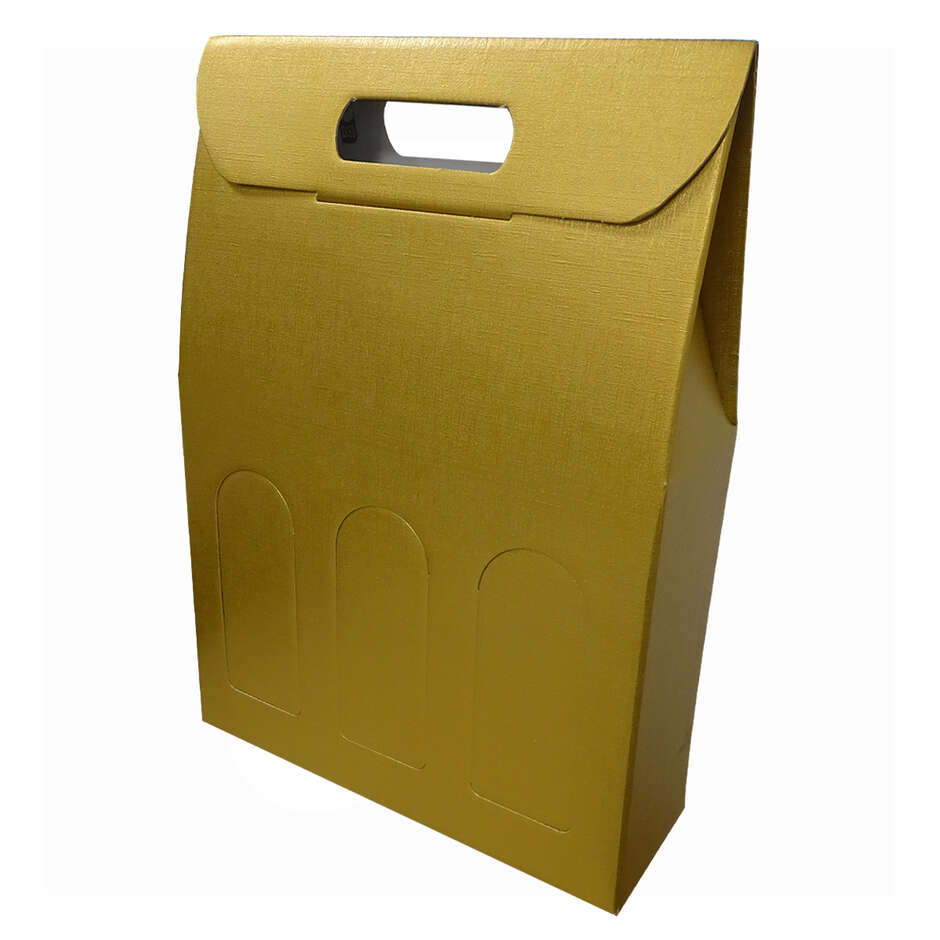 Scatola per bottiglie oro effetto fibra 3 posti (10 pezzi)