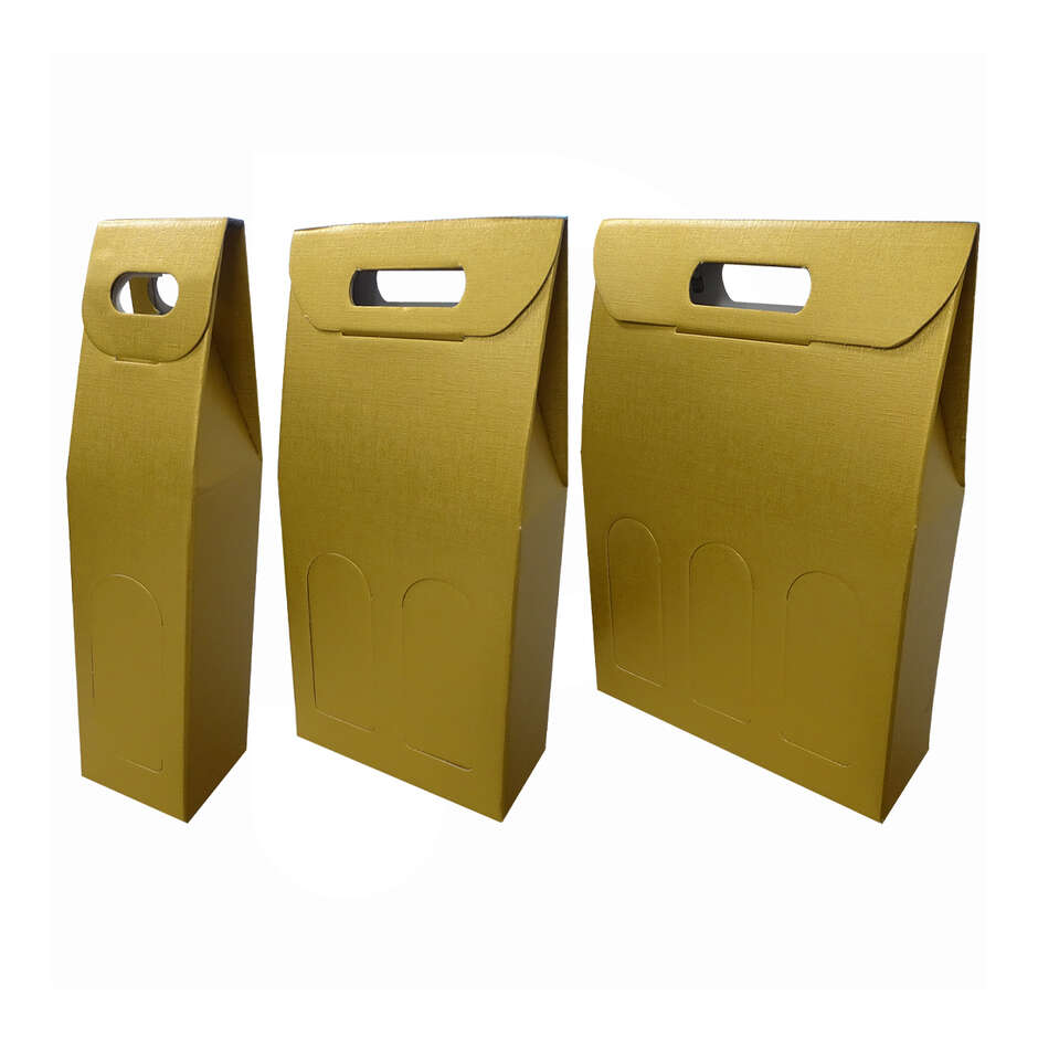 Scatola per bottiglie oro effetto fibra 3 posti (10 pezzi)