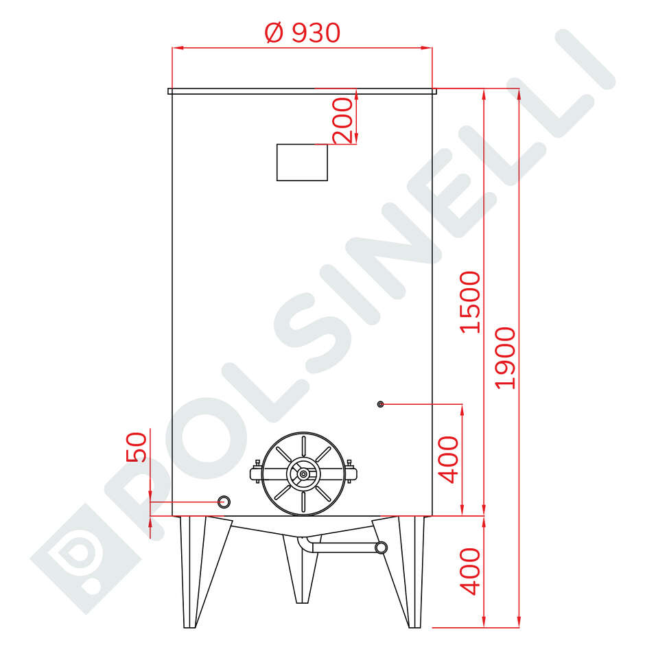 Serbatoio Inox 1000 L Conico 10° con Galleggiante ad Aria e Portella Ø300