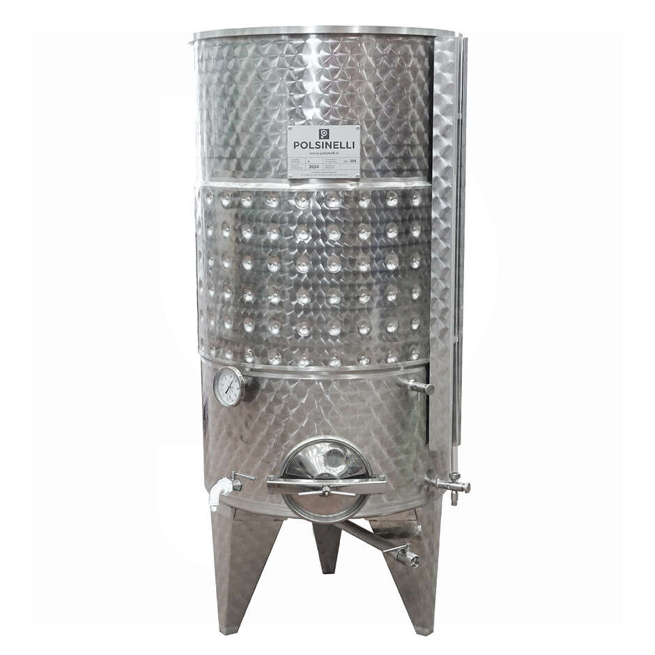 Serbatoio Inox 1000 L fondo conico 10° refrigerato con galleggiante ad aria e portella Ø300