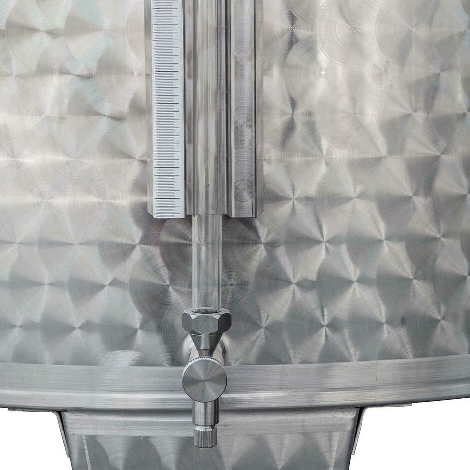 Serbatoio Inox 1000 L fondo conico 10° refrigerato con galleggiante ad aria e portella Ø300