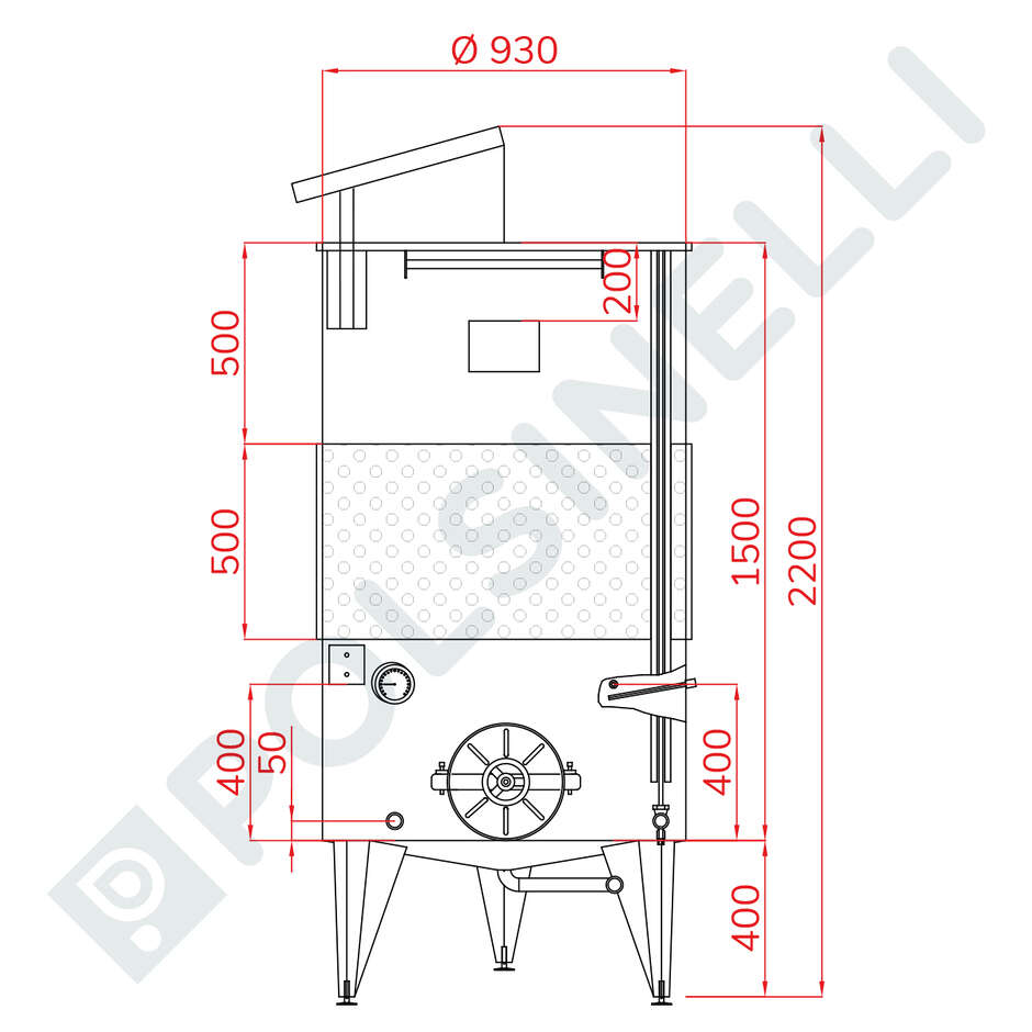 Serbatoio Inox 1000 L fondo conico 10° refrigerato con galleggiante ad aria e portella Ø300