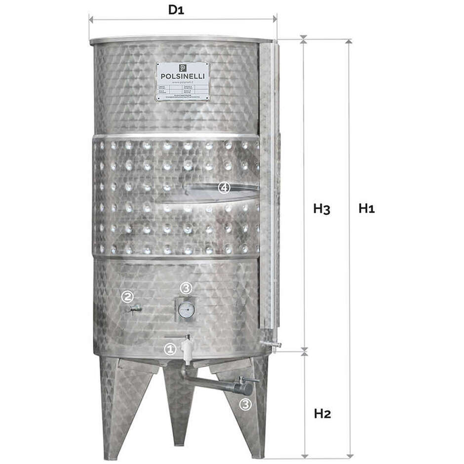 Serbatoio inox 1000 L fondo conico 10° refrigerato con galleggiante ad aria 