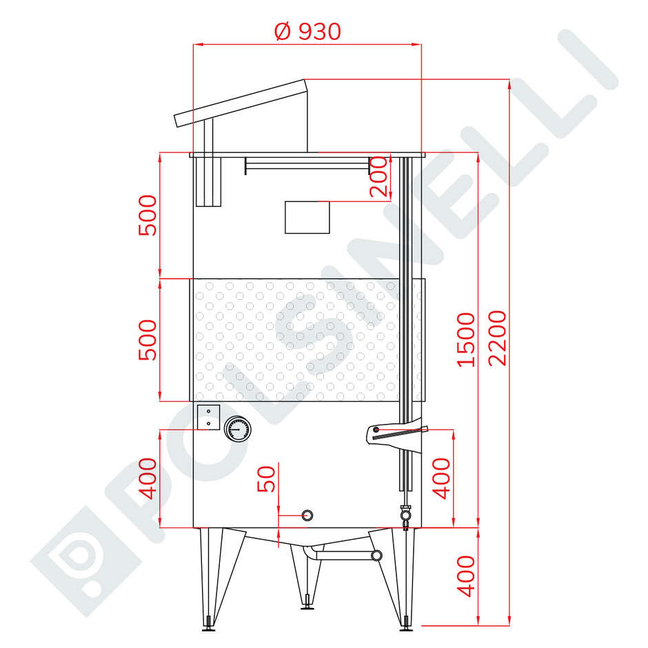 Serbatoio inox 1000 L fondo conico 10° refrigerato con galleggiante ad aria 