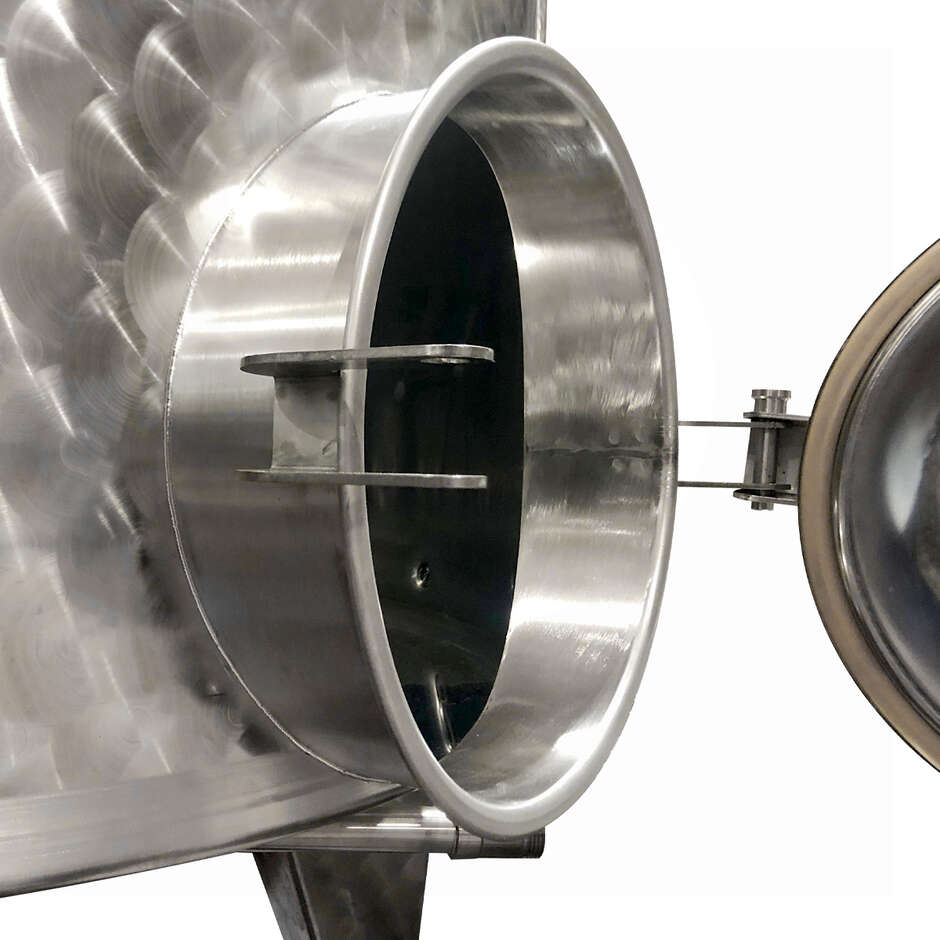 Serbatoio Inox 1000L Conico 10° Refrigerato da Stoccaggio con Portella Ø300