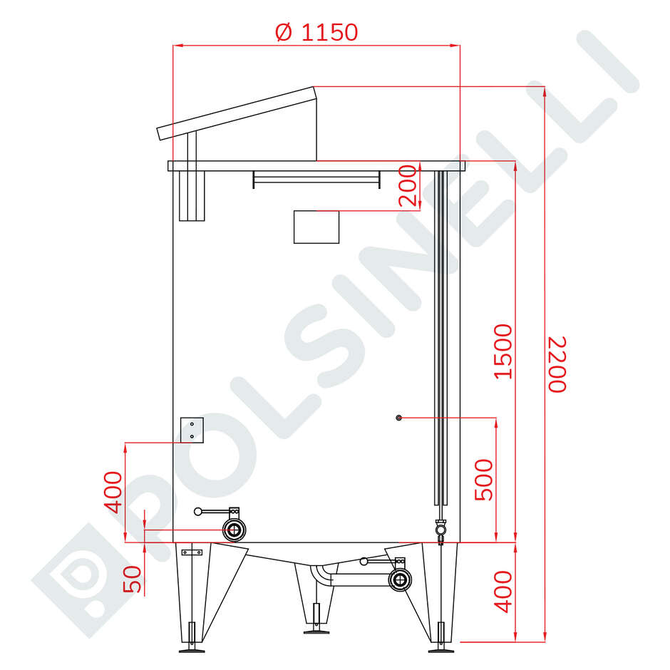 Serbatoio inox 1500 L fondo conico  galleggiante ad aria