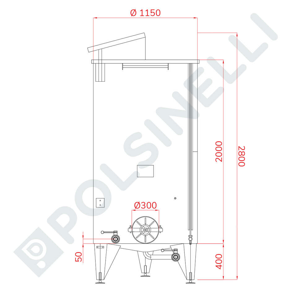 Serbatoio Inox 2000 L Conico 10° con Galleggiante ad Aria e Portella Ø300