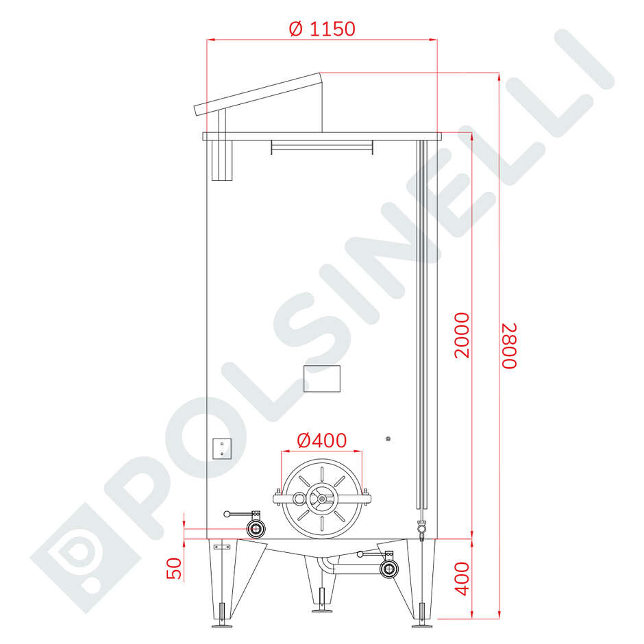 Serbatoio Inox 2000 L Conico 10° con Galleggiante ad Aria e Portella Ø400