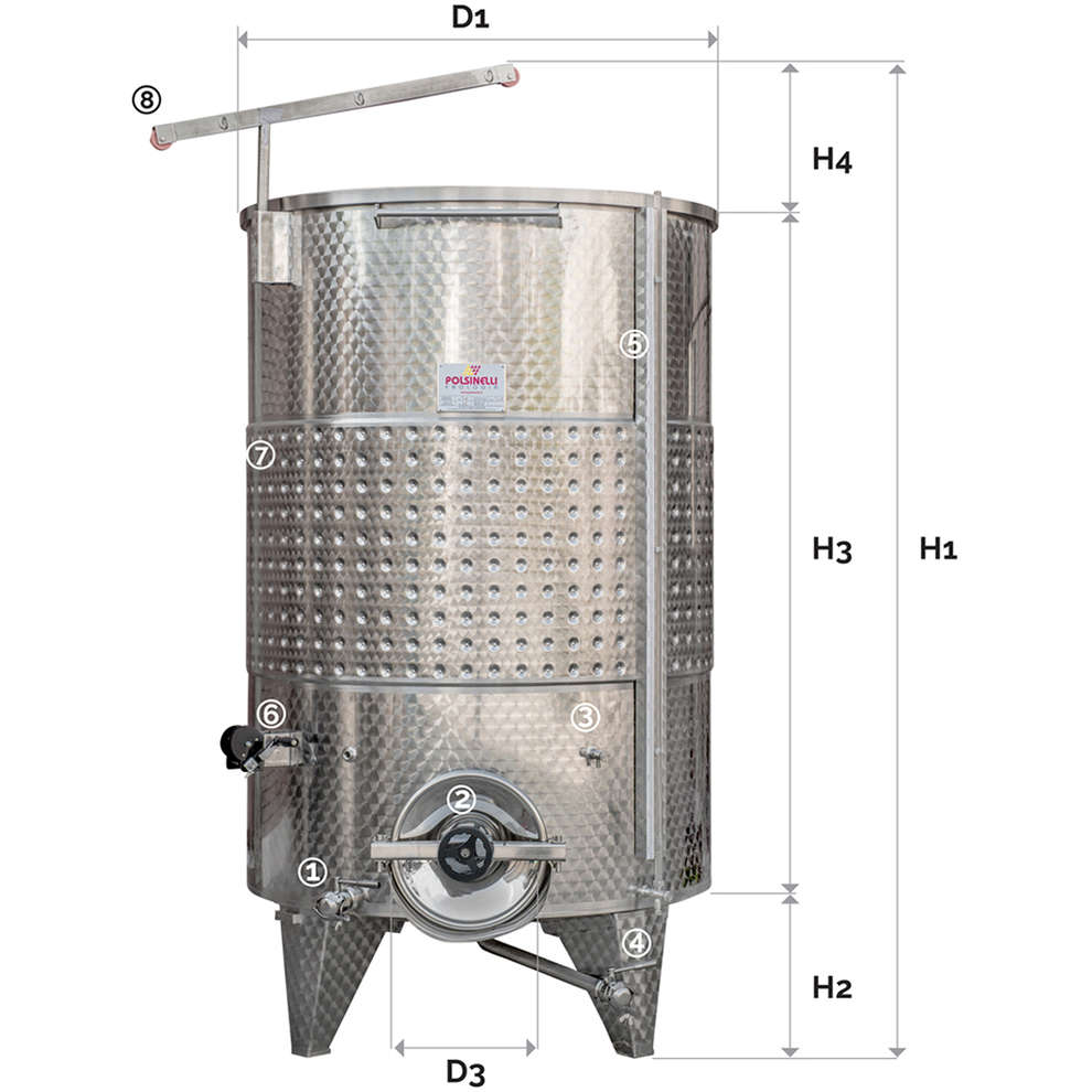 Serbatoio Inox 3000 L Conico 10° Refrigerato con Galleggiante ad Aria e Portella Ø400