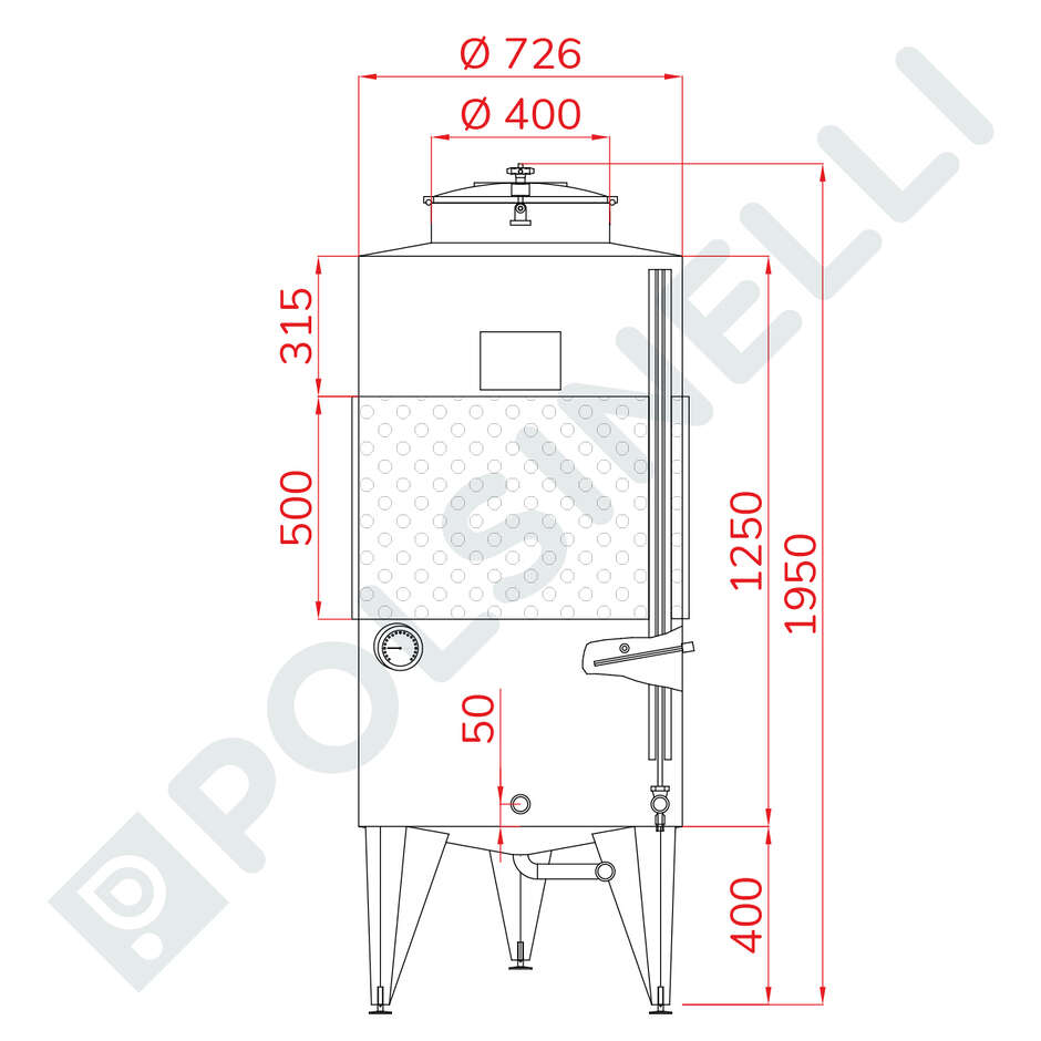 Serbatoio inox 500 L Conico 10° da Stoccaggio Refrigerato