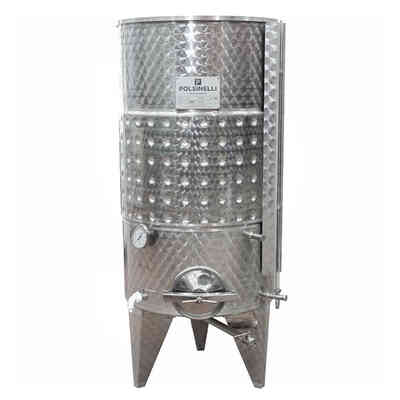 Serbatoio Inox 500 L fondo conico 10° refrigerato con galleggiante ad aria e portella Ø300
