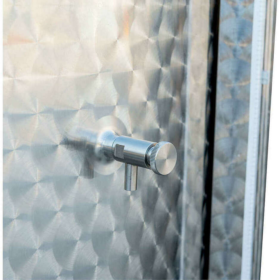 Serbatoio Inox 500 L fondo conico 10° refrigerato con galleggiante ad aria e portella Ø300