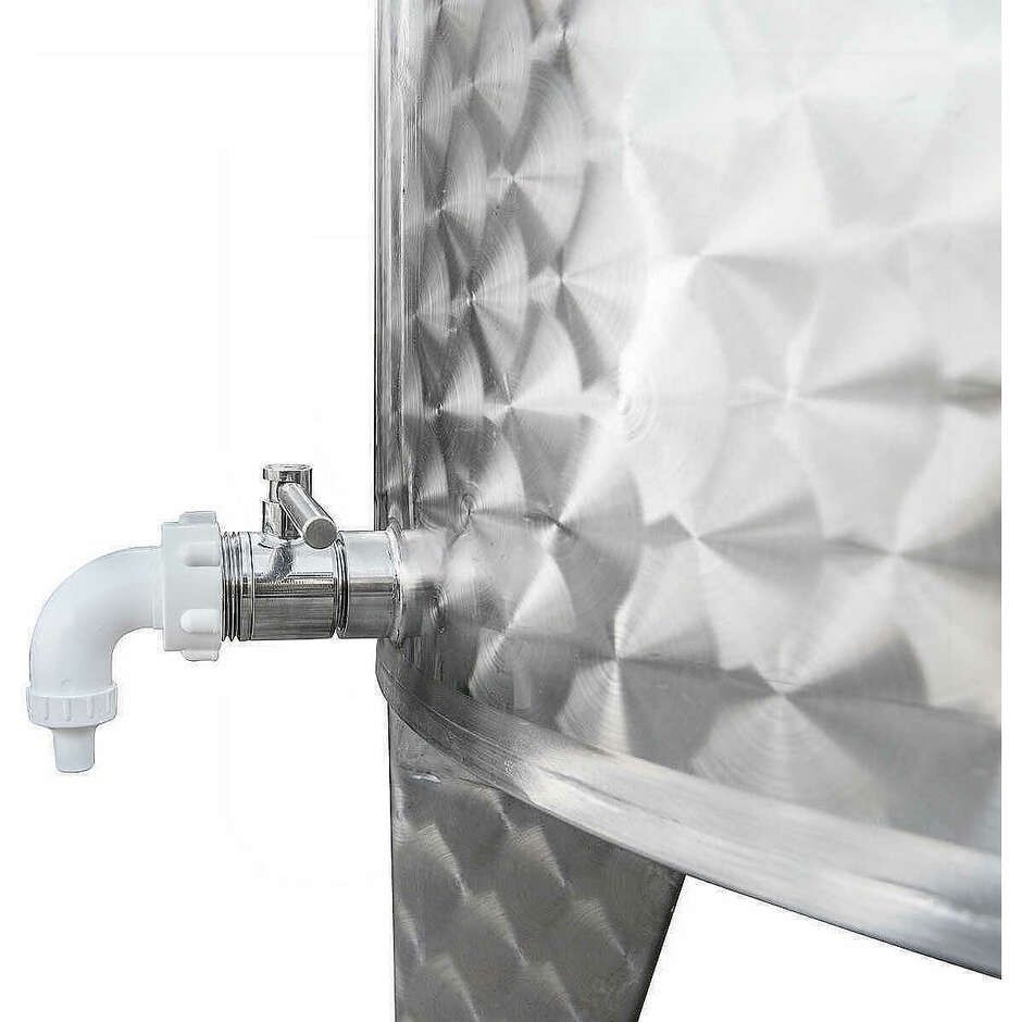 Serbatoio Inox 500 L fondo conico 10° refrigerato con galleggiante ad aria e portella Ø300