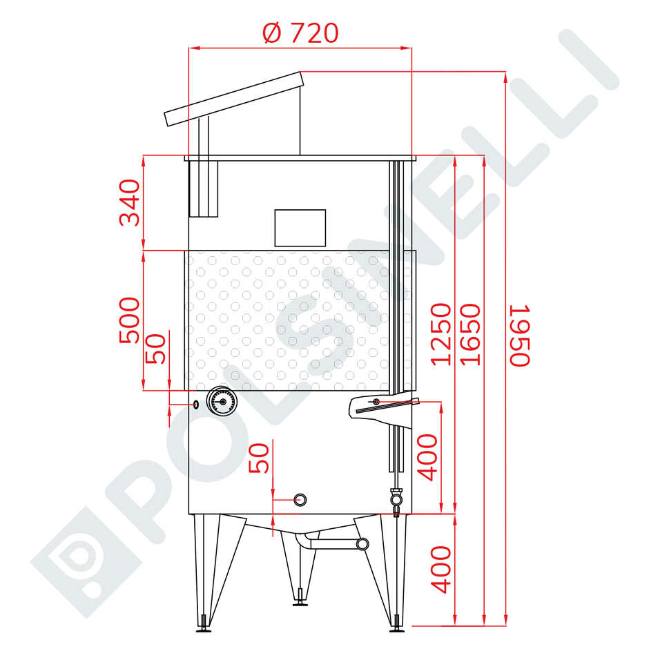 Serbatoio inox 500 L fondo conico 10° refrigerato con galleggiante ad aria